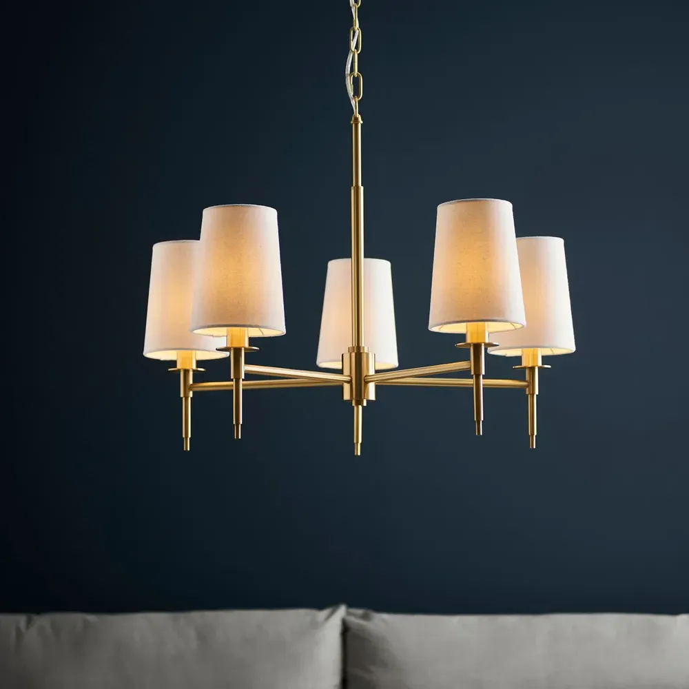 Florence Multi Arm 5 Light Pendant Ceiling Lamp - White, Brass