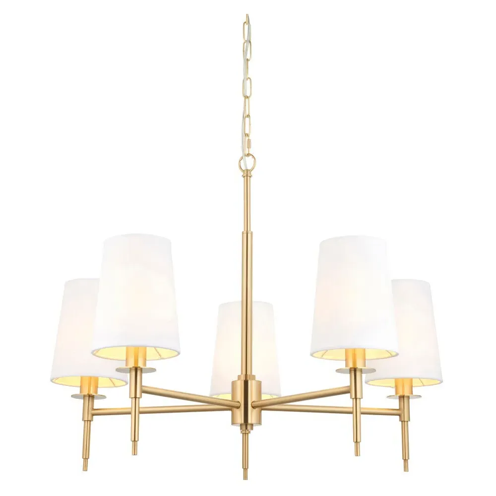 Florence Multi Arm 5 Light Pendant Ceiling Lamp - White, Brass