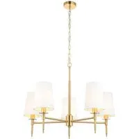 Florence Multi Arm 5 Light Pendant Ceiling Lamp - White, Brass