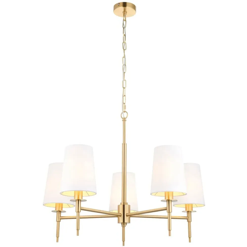 Florence Multi Arm 5 Light Pendant Ceiling Lamp - White, Brass