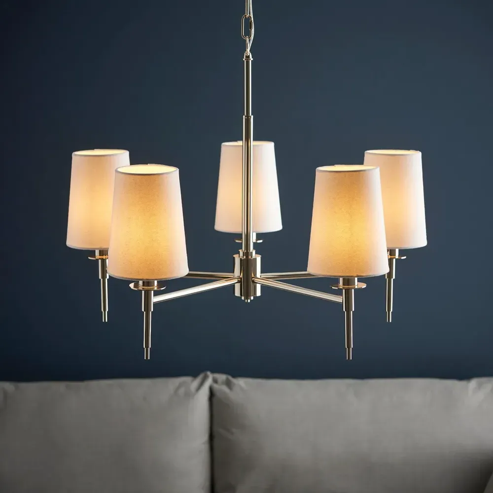 Florence Multi Arm 5 Light Pendant Ceiling Lamp - White, Nickel