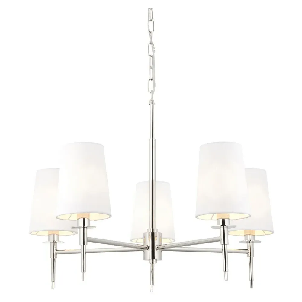 Florence Multi Arm 5 Light Pendant Ceiling Lamp - White, Nickel