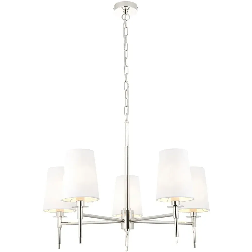 Florence Multi Arm 5 Light Pendant Ceiling Lamp - White, Nickel image