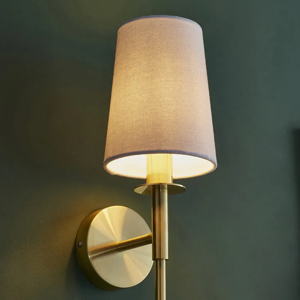 Florence Satin Brass Wall Lamp - White, Fabric