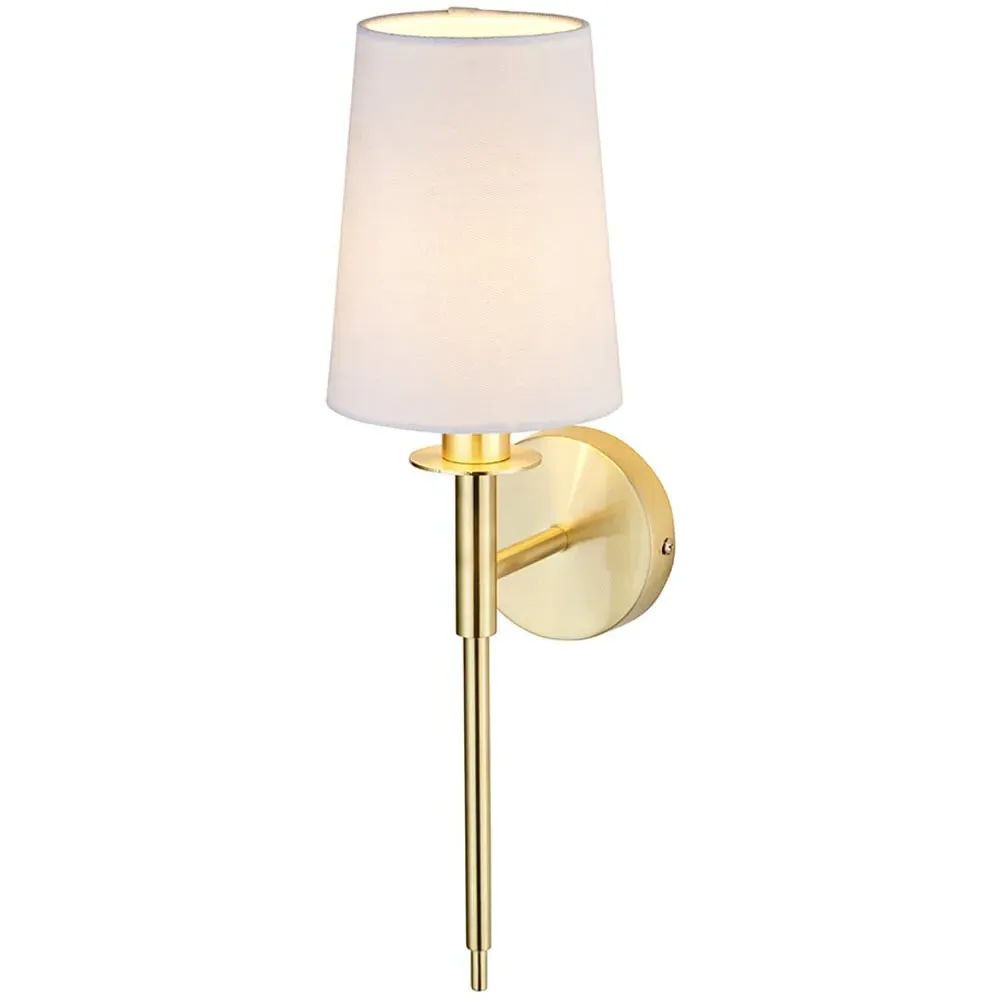 Florence Satin Brass Wall Lamp - White, Fabric image