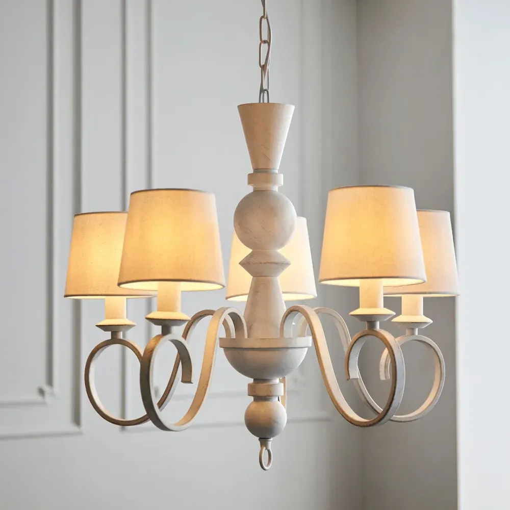 Foligno Multi Arm Pendant Ceiling Light - White, Fabric