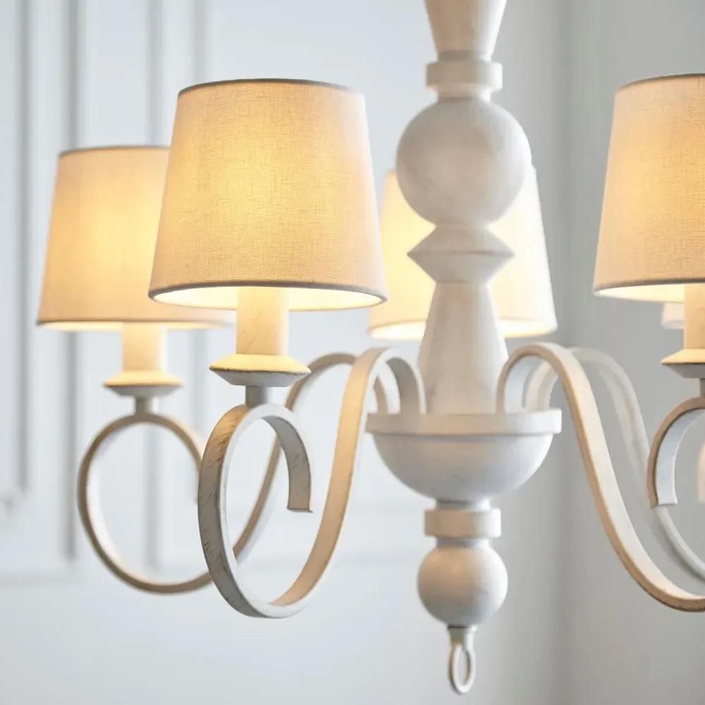 Foligno Multi Arm Pendant Ceiling Light - White, Fabric