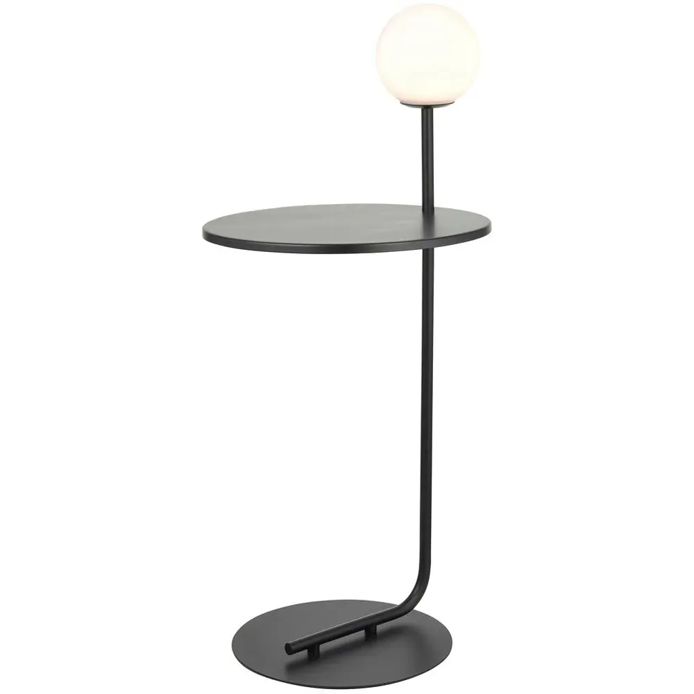Frosinone Floor Lamp with Side Table - Black, Opal Glass