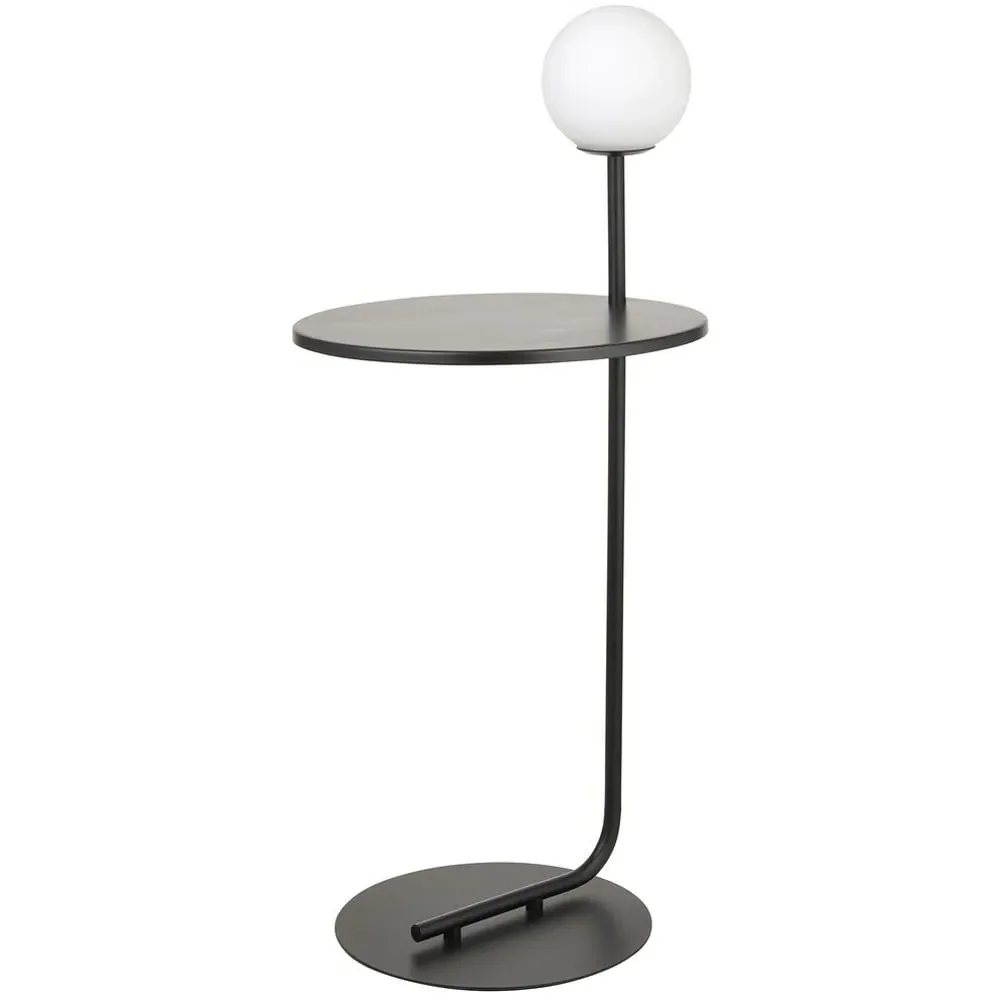 Frosinone Floor Lamp with Side Table - Black, Opal Glass