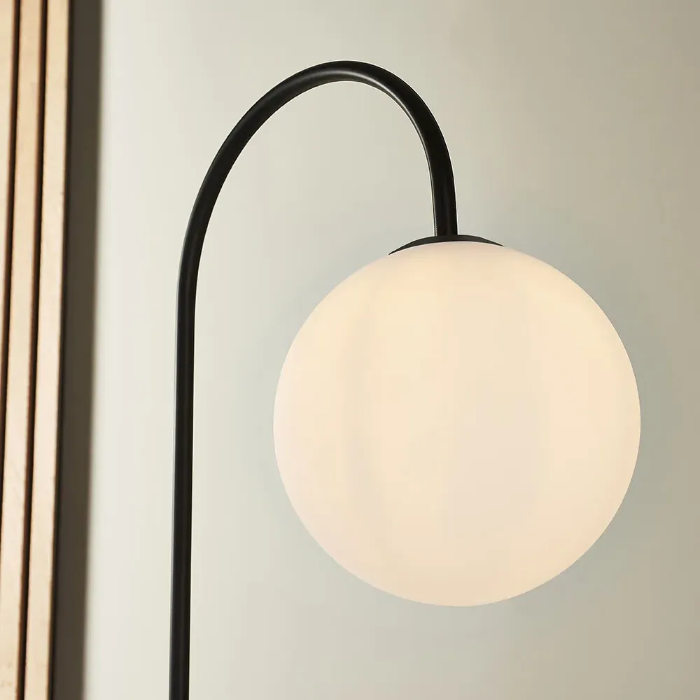 Frosinone Floor Lamp with Table - Black, Opal Glass