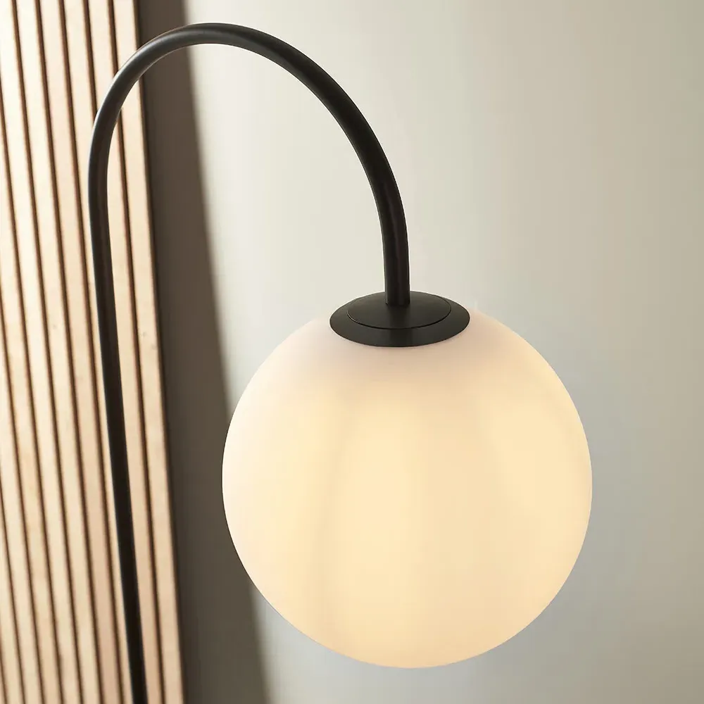 Frosinone Floor Lamp with Table - Black, Opal Glass