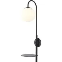 Frosinone Wall Lamp with Shelf - Black, Opal Glass