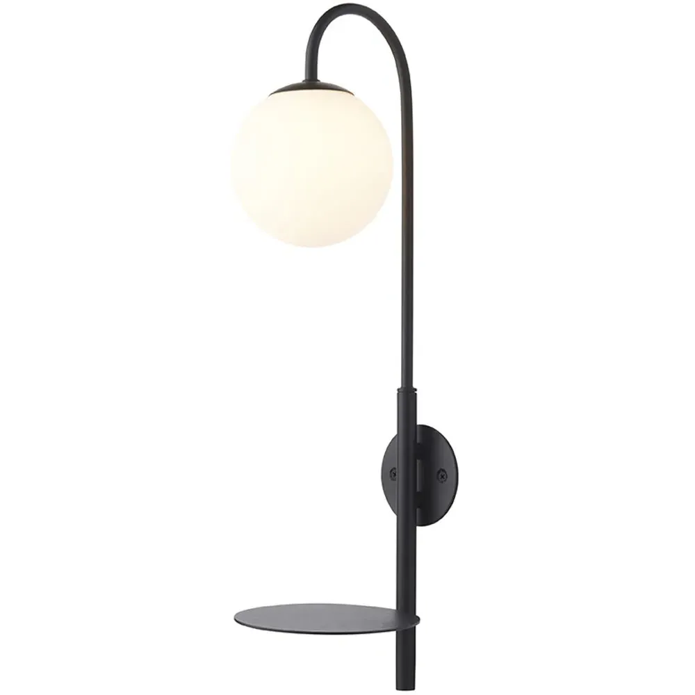 Frosinone Wall Lamp with Shelf - Black, Opal Glass image