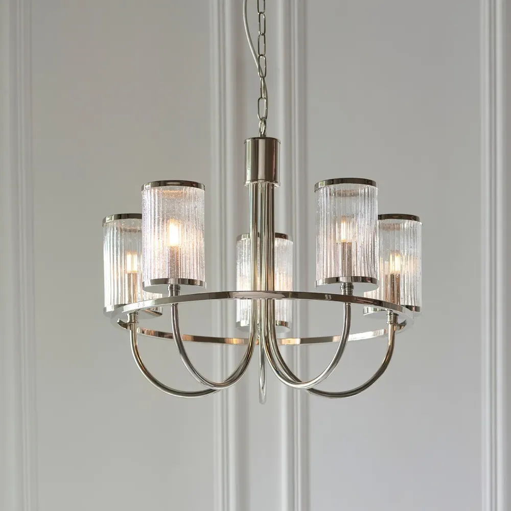 Genoa Ribbed Bubble Glass Multi Arm Pendant Ceiling Lamp - Grey