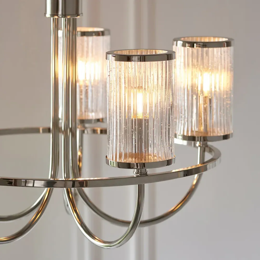 Genoa Ribbed Bubble Glass Multi Arm Pendant Ceiling Lamp - Grey