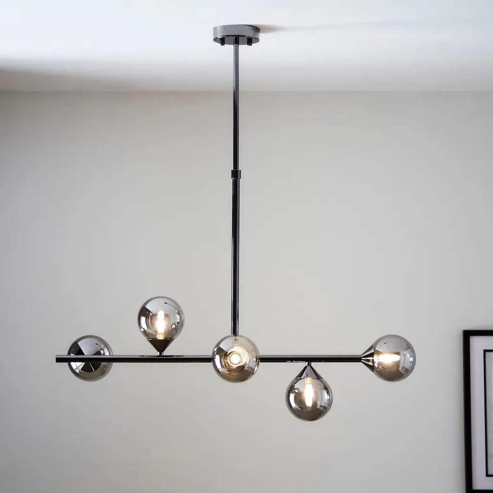 Grosseto Bar Ceiling Light - Black Chrome, Smoked Mirror Glass