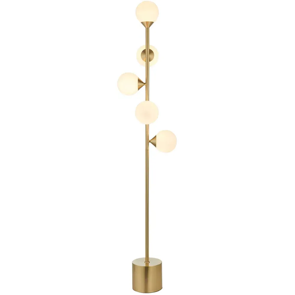 Grosseto Multi Arm Floor Lamp - Satin Brass, Glass