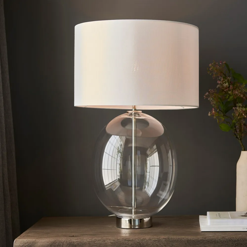 Lecce Glass Table Lamp - White, Fabric