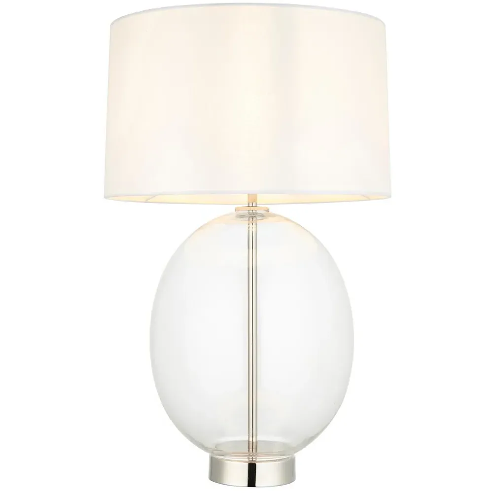 Lecce Glass Table Lamp - White, Fabric