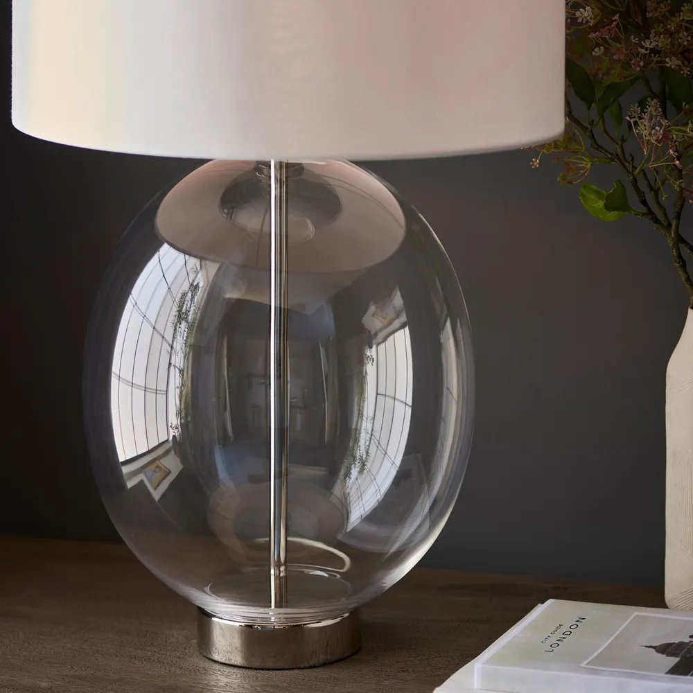 Lecce Glass Table Lamp - White, Fabric