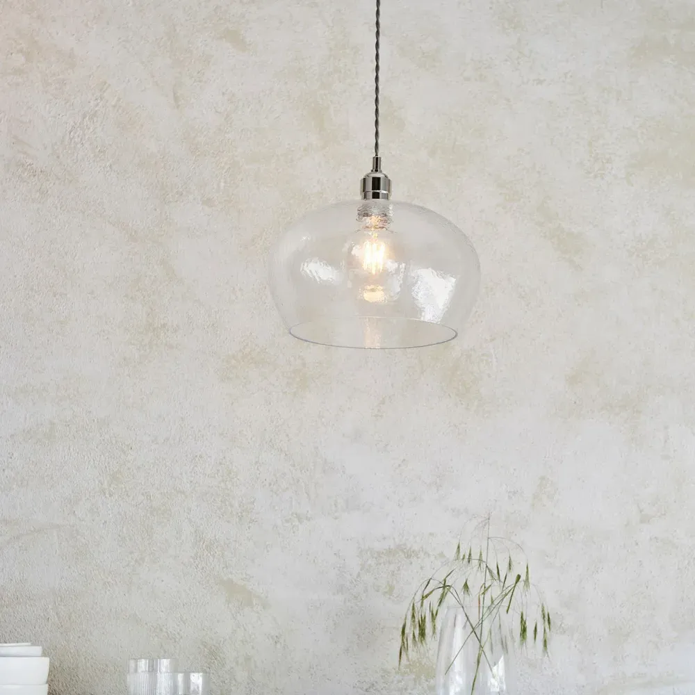 Livorno Dome Pendant Ceiling Light - Grey, Hammered Glass