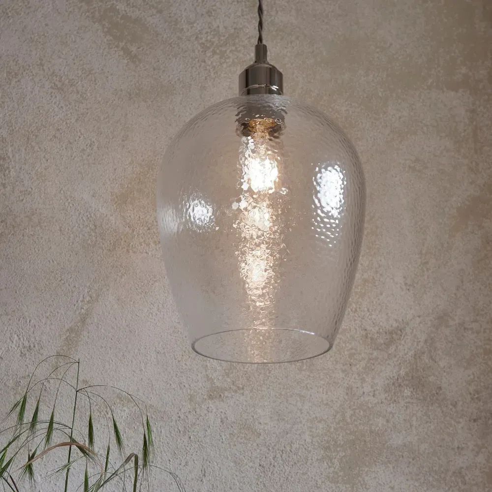 Livorno Dome Pendant Ceiling Light - Grey, Hammered Glass