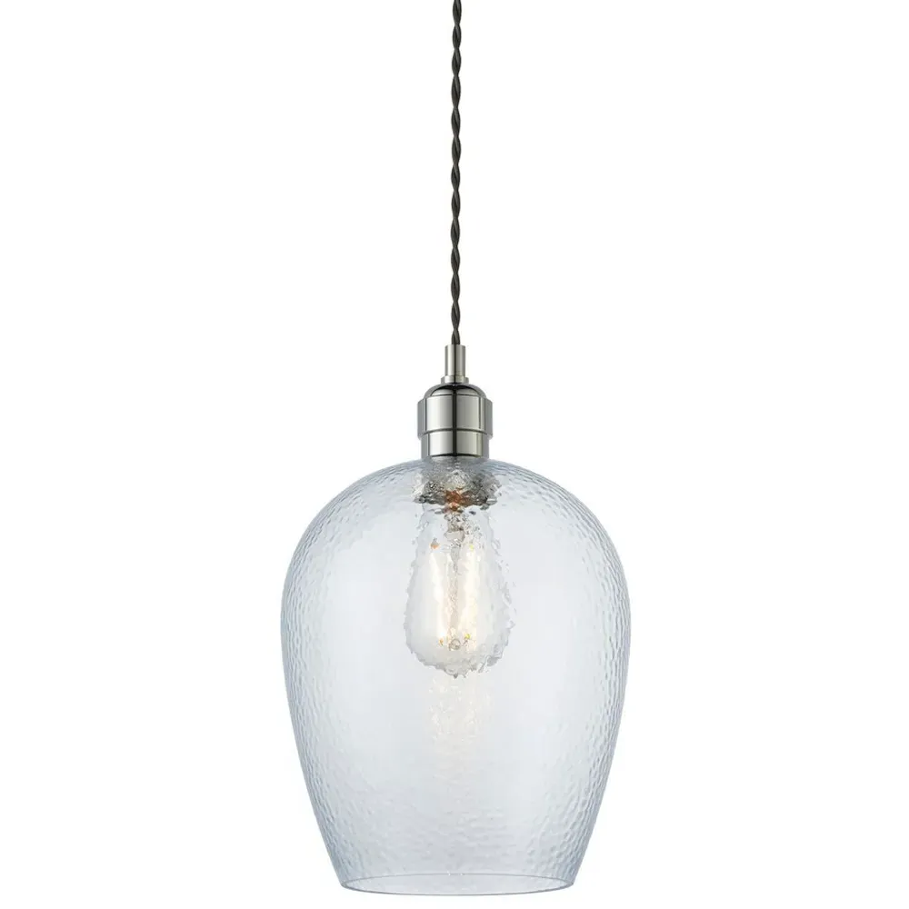 Livorno Dome Pendant Ceiling Light - Grey, Hammered Glass