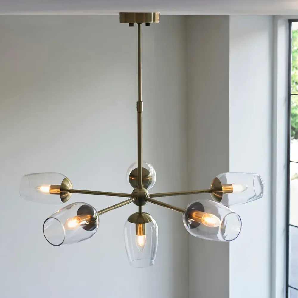 Livorno Multi Arm Pendant Ceiling Light - Brown, Glass