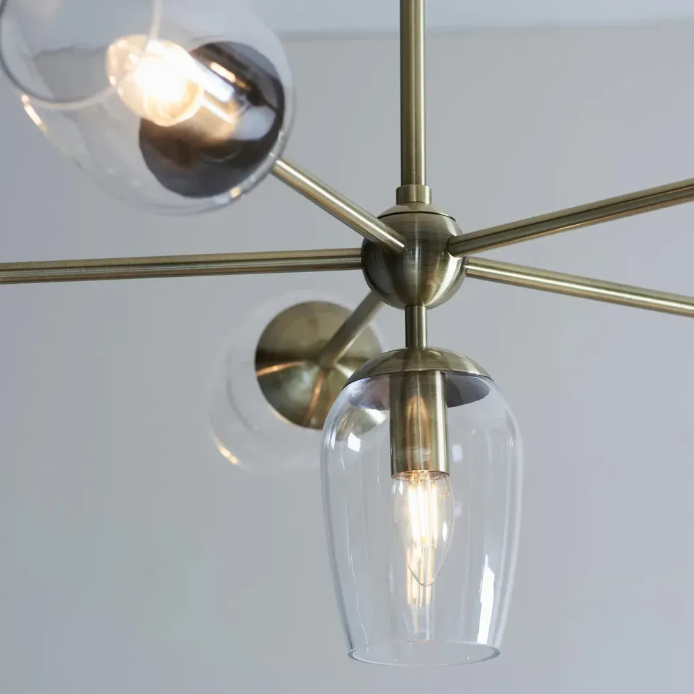 Livorno Multi Arm Pendant Ceiling Light - Brown, Glass