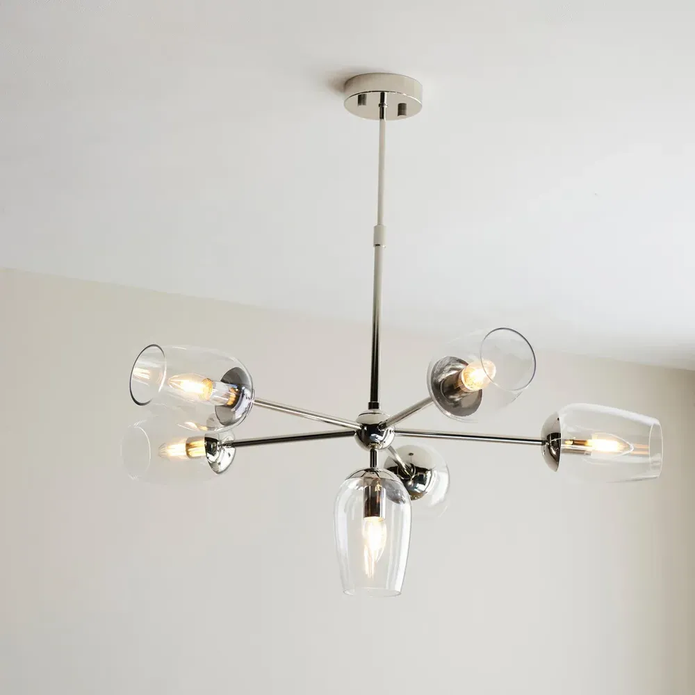 Livorno Multi Arm Pendant Ceiling Light - Grey, Glass