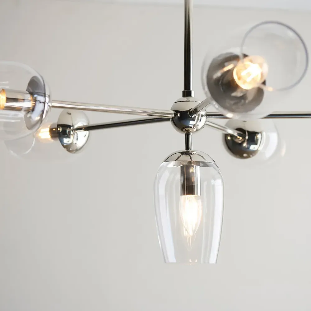 Livorno Multi Arm Pendant Ceiling Light - Grey, Glass