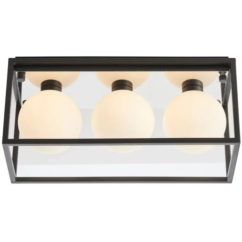 Matera Semi Flush 3 Light Ceiling Light - Black, Opal Glass