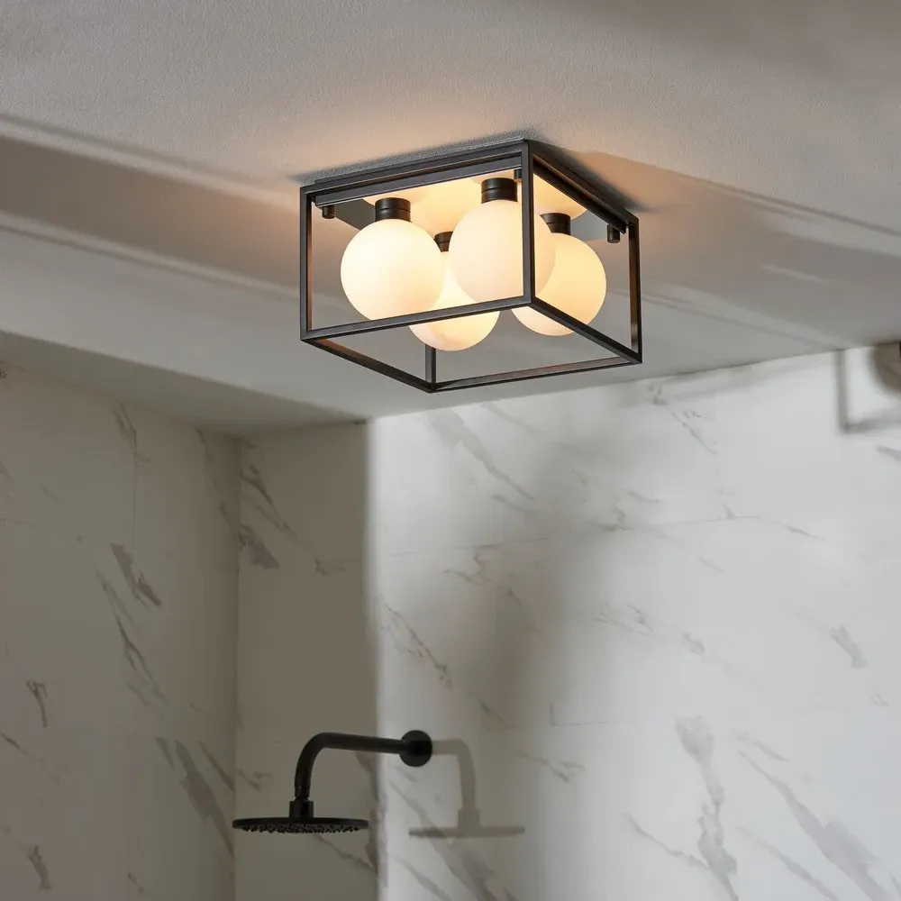 Matera Semi Flush 4 Light Ceiling Light - Black, Opal Glass