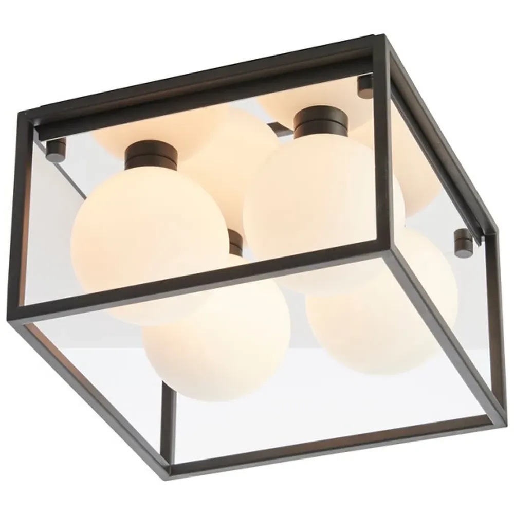Matera Semi Flush 4 Light Ceiling Light - Black, Opal Glass