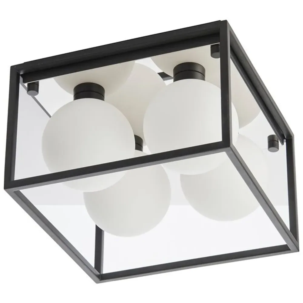 Matera Semi Flush 4 Light Ceiling Light - Black, Opal Glass