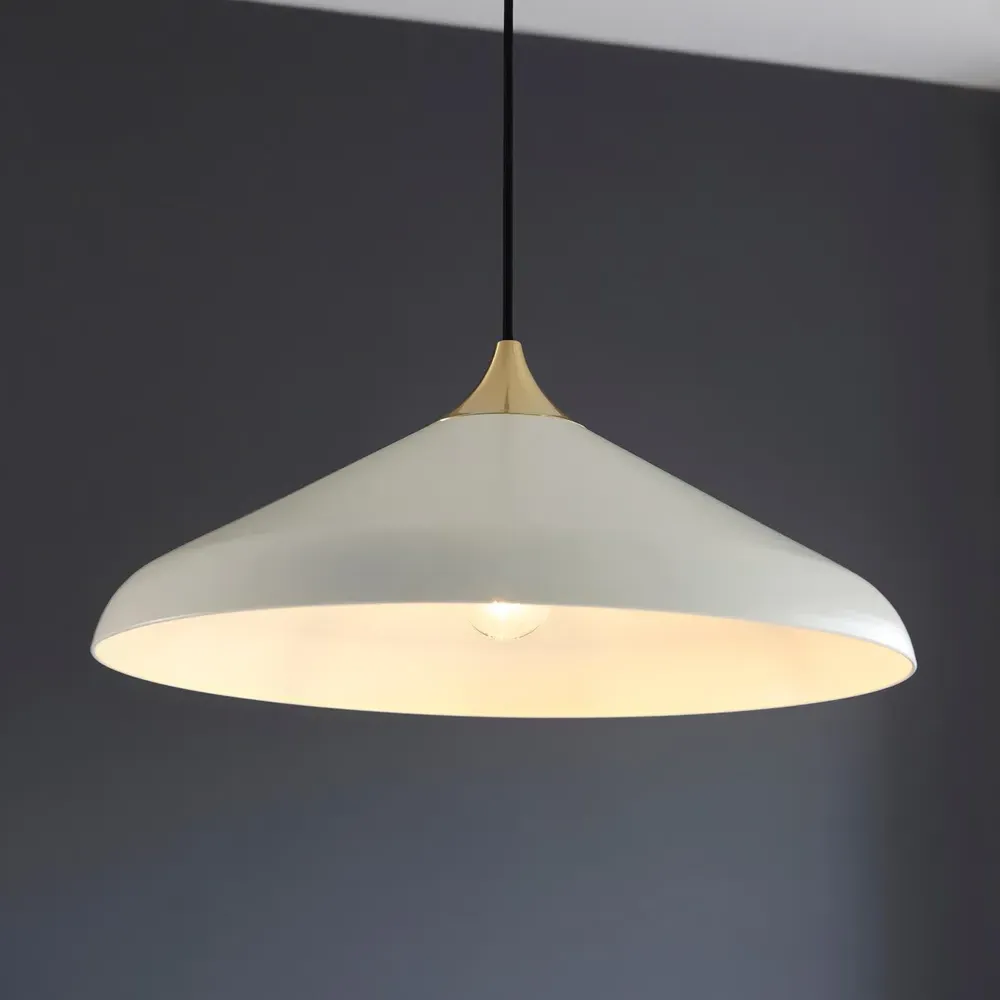 Milan Plate Pendant Ceiling Lamp - White, Brushed Brass