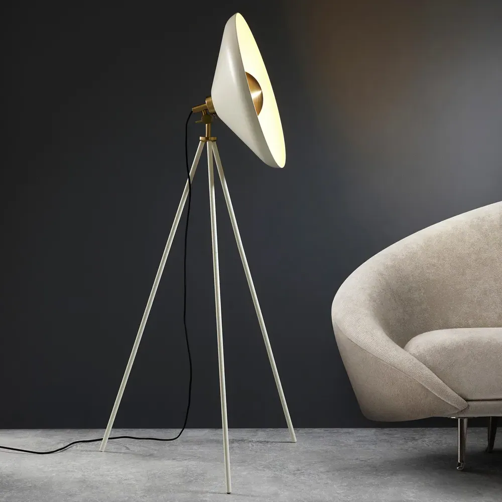 Milan Tripod Floor Lamp - White, Brushed Brass