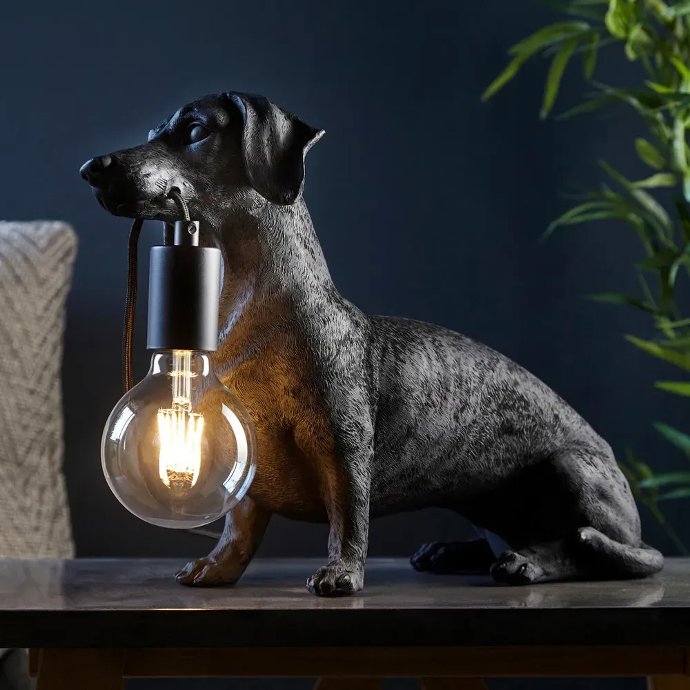 Modica Table Lamp with Dog Figurine - Black