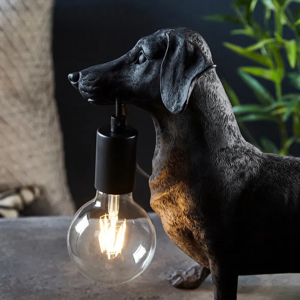 Modica Table Lamp with Dog Figurine - Black