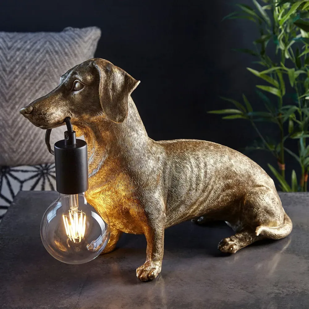 Modica Table Lamp with Dog Figurine - Gold, Black