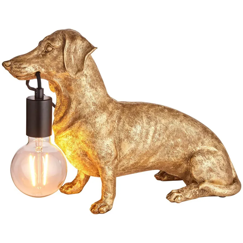 Modica Table Lamp with Dog Figurine - Gold, Black