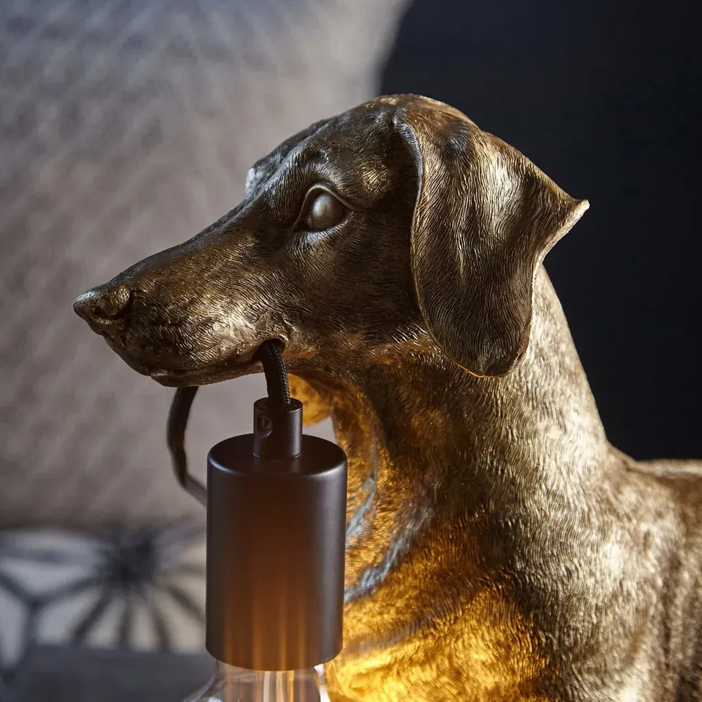 Modica Table Lamp with Dog Figurine - Gold, Black