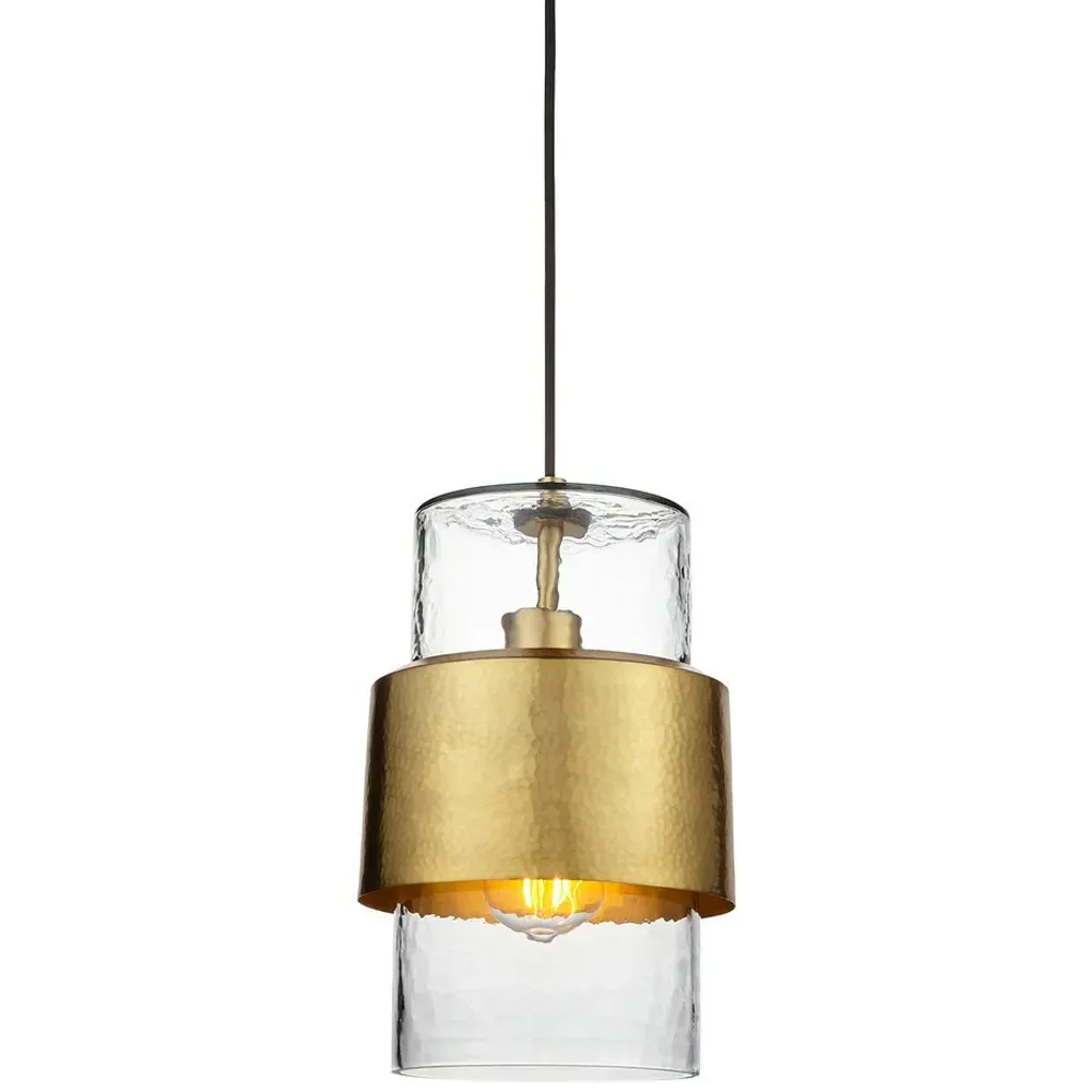 Palermo Hammered Pendant Ceiling Light - Brass, Glass
