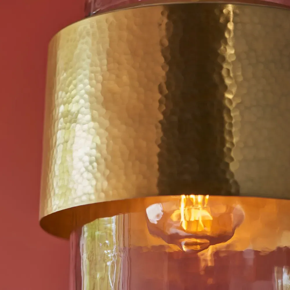 Palermo Hammered Pendant Ceiling Light - Brass, Glass