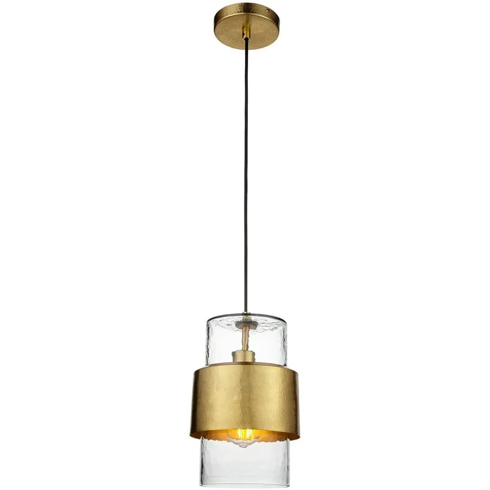 Palermo Hammered Pendant Ceiling Light - Brass, Glass
