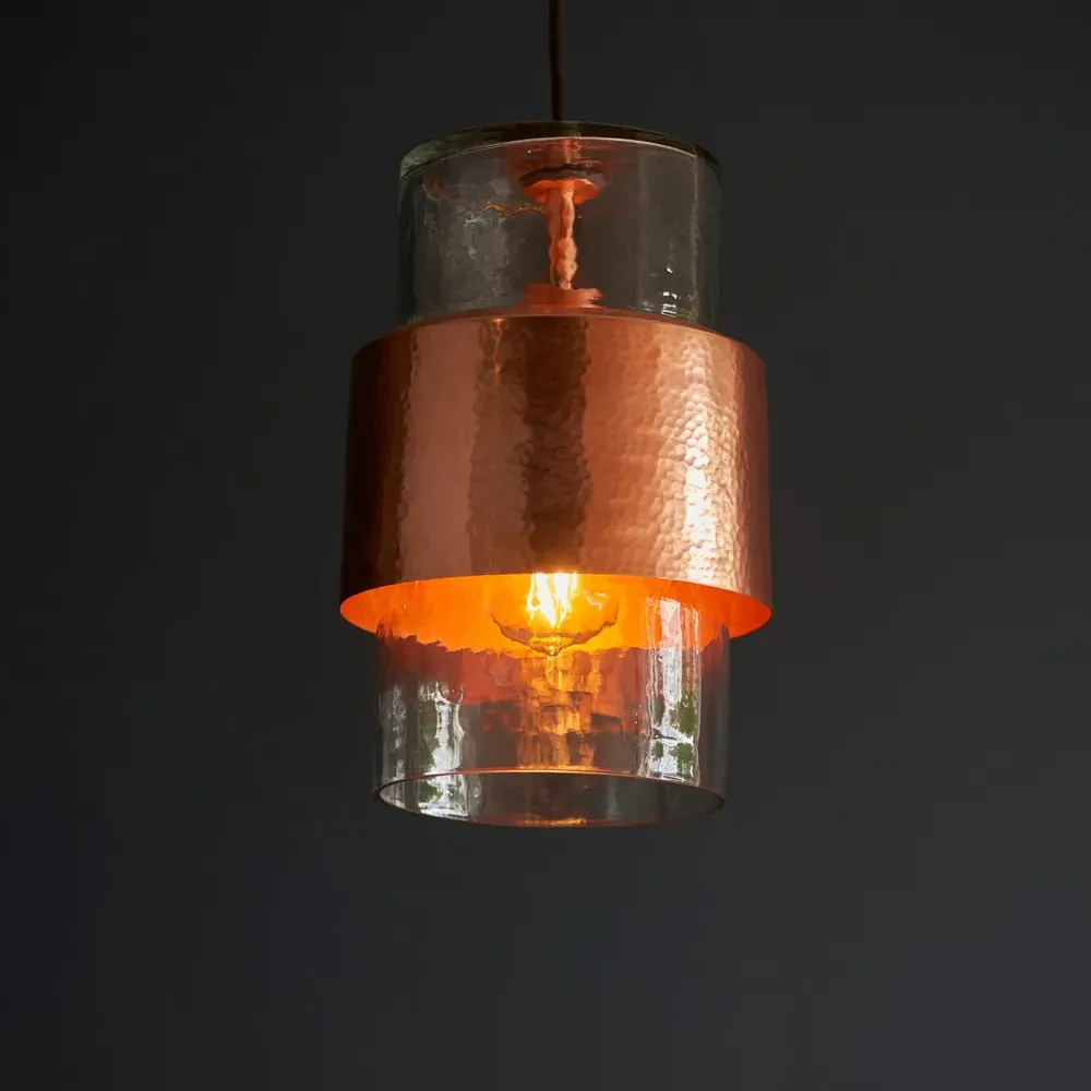 Palermo Hammered Pendant Ceiling Light - Copper, Glass