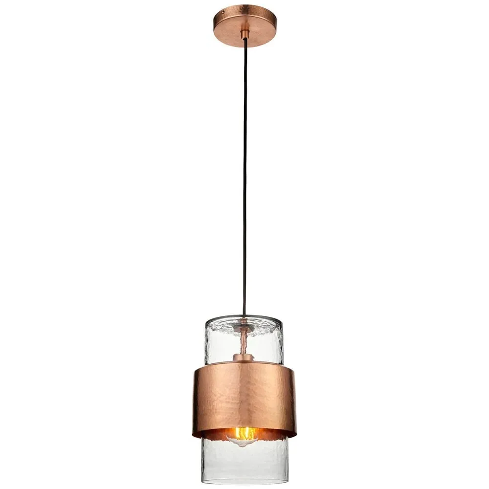 Palermo Hammered Pendant Ceiling Light - Copper, Glass