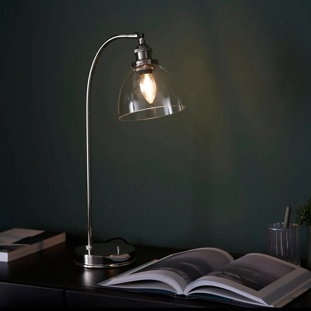 Parma Table Lamp - Bright Nickel, Clear Glass