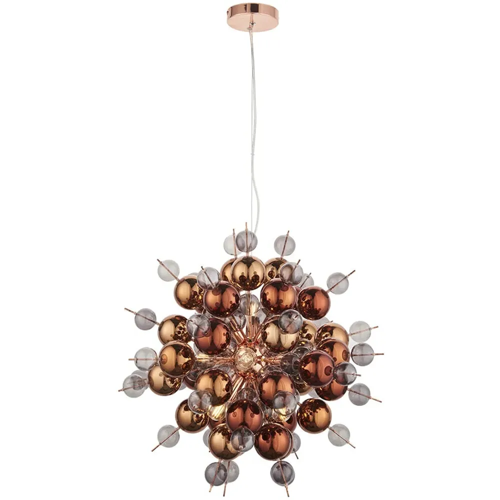 Pavia 9 Light Ceiling Pendant - Copper, Tinted Glass