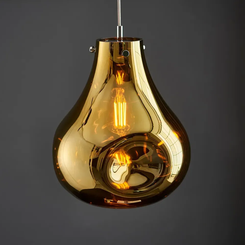 Perugia Pendant Ceiling Lamp - Gold, Metallic Glass